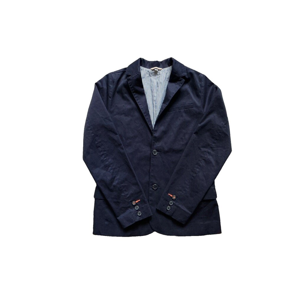 Boden Boys Blazer Jacket 13-14Y Navy Blue Cotton Striped Lined Suit Sport Coat
